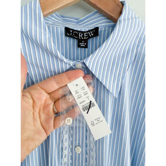 J.Crew | NWT Wren lace-trim shirt-dress in blue white stripe | Sz 8 - Picture 7 of 12